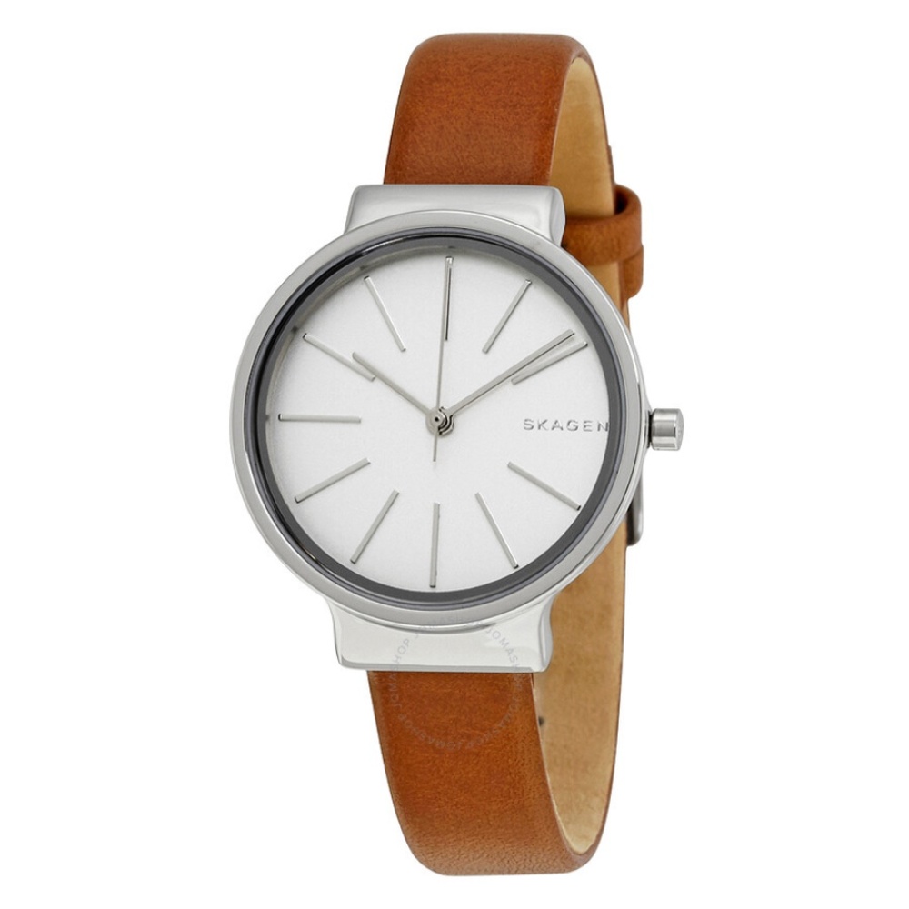 Ancher White Dial Ladies Leather Watch SKW2479 Skagen Genuine Leather